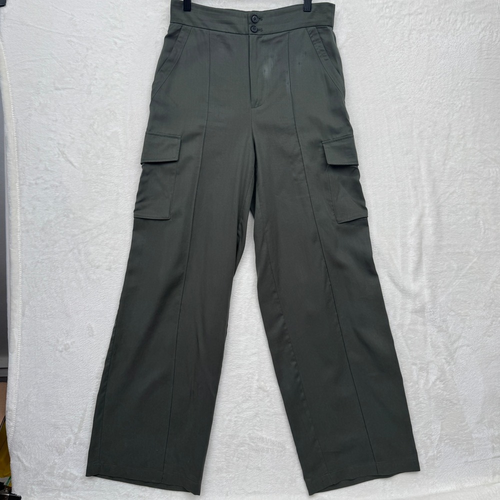 Banana Republic Cargo Pants Womens 6 Olive Green Tencel Wide High Rise Pleated